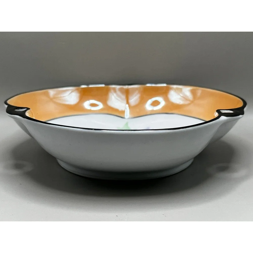Noritake Porcelain Hand Painted Floral Lusterware Trefoil‎ Candy Dish Bowl Vtg